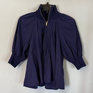 Maeve Navy Cotton Blouse with Gold Accent